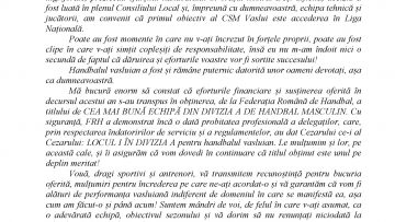 mesaj felicitari CSM Vaslui 20 mai 2019