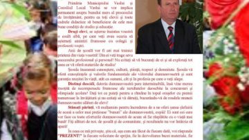 VIDEO: MESAJUL PRIMARULUI MUNICIPIULUI VASLUI, VASILE PAVĂL, CU OCAZIA DESCHIDERII NOULUI AN ȘCOLAR