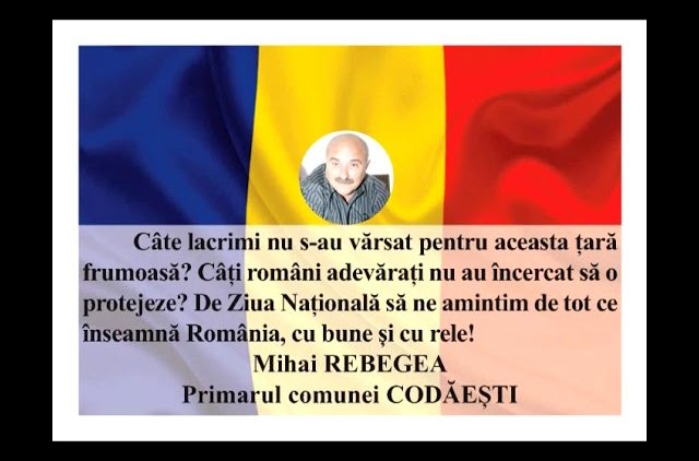 VIDEO: MESAJ DE ZIUA NAȚIONALĂ A ROMÂNIEI  MIHAI REBEGEA – PRIMARUL COMUNEI CODĂEȘTI