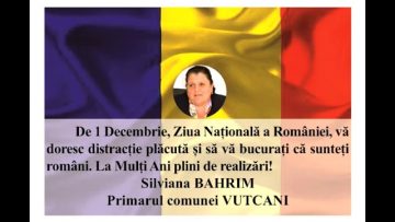 VIDEO: MESAJ DE ZIUA NAȚIONALĂ A ROMÂNIEI  SILVIA BAHRIM – PRIMARUL COMUNEI VUTCANI