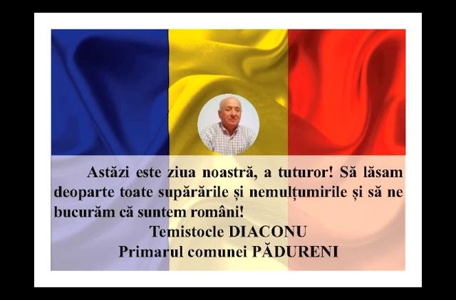 VIDEO: MESAJ DE ZIUA NAȚIONALĂ A ROMÂNIEI  TEMISTOCLE DIACONU – PRIMARUL COMUNEI PĂDURENI