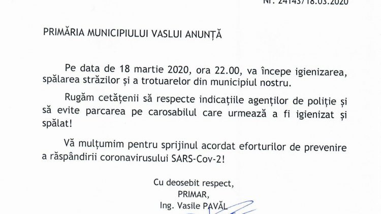 ANUNT PRIMARIA VASLUI